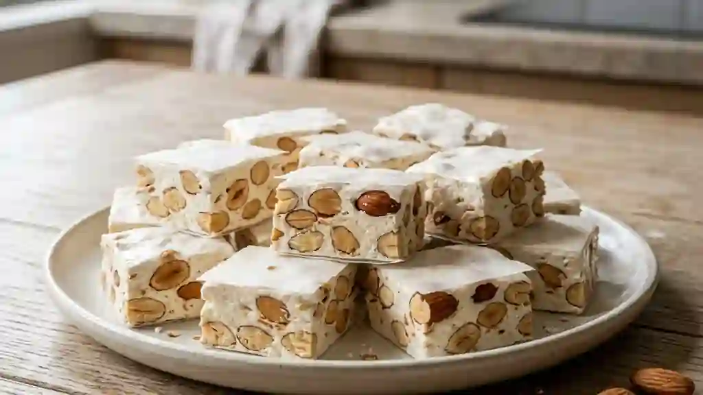 Nougat blanc tendre et amandes grillées - Photo de présentation