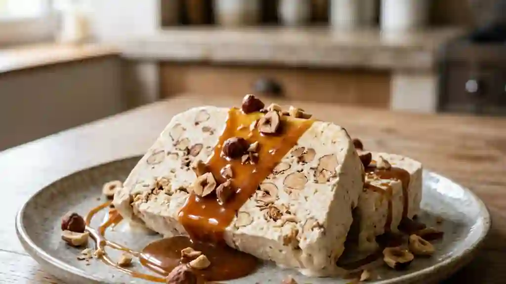 Nougat glacé au caramel et éclats croquants - Photo de présentation