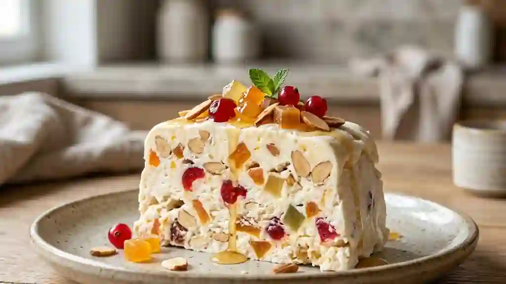 Nougat glacé fondant au miel et fruits confits - Photo de présentation
