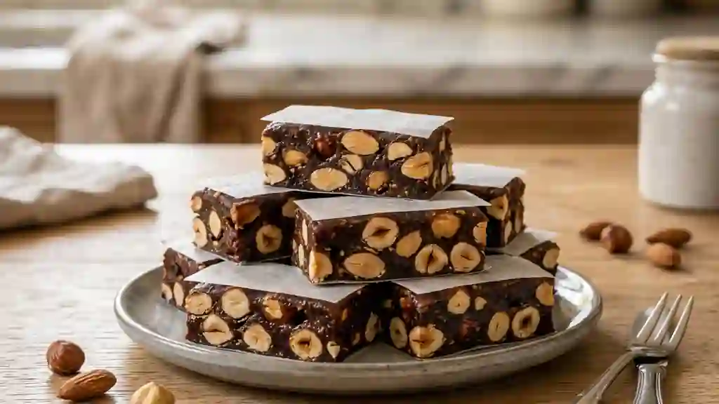 Nougat noir croquant au miel et fruits secs - Photo de présentation