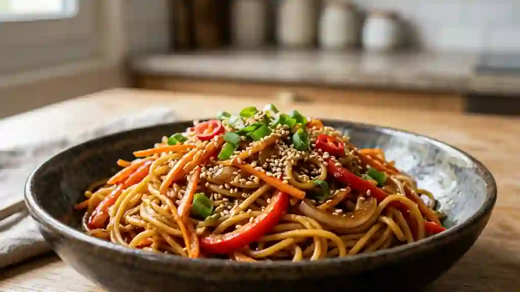 Wok de nouilles sautées gingembre et sésame - Photo de présentation