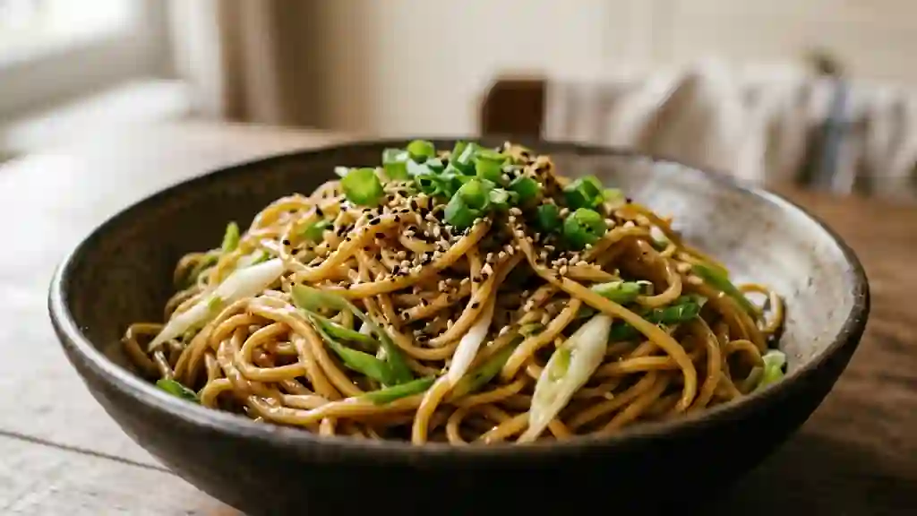 Nouilles sautées au sésame et oignons verts - Photo de présentation