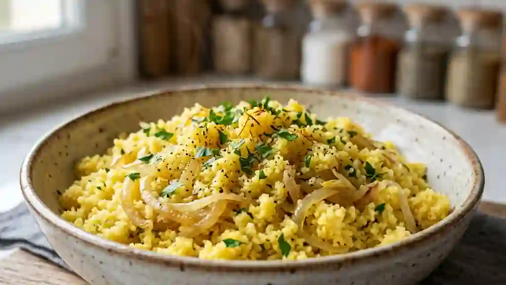 Nouilles de semoule au safran doré - Photo de présentation