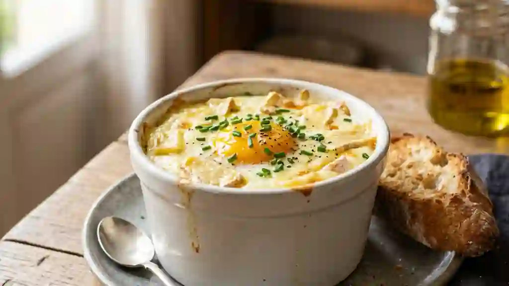 Oeuf cocotte crémeux au Saint-Nectaire fondu - Photo de présentation