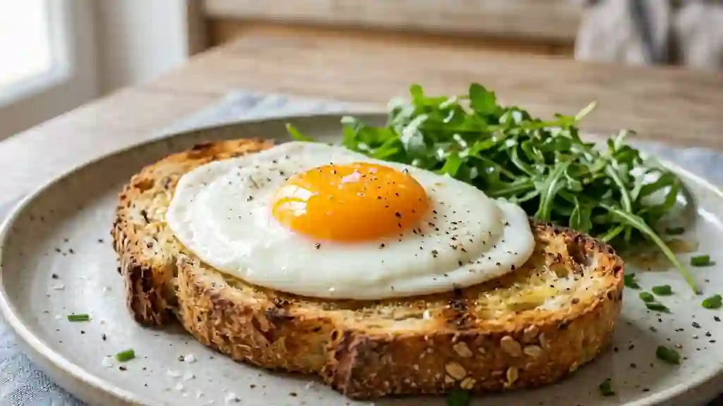 Œuf couché fondant sur tartine croustillante - Photo de présentation