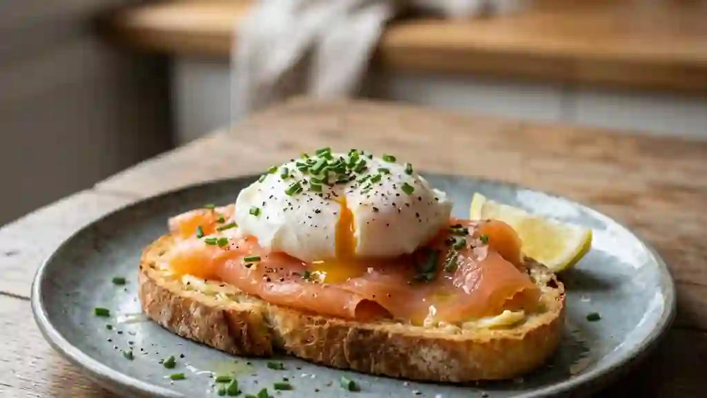 Tartine fondante à l'œuf poché et saumon fumé - Photo de présentation