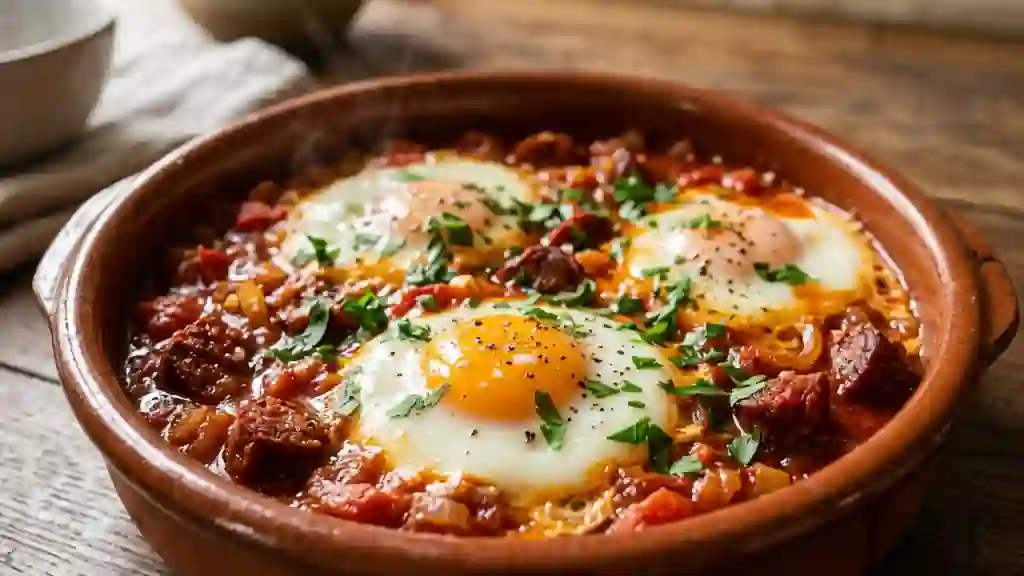 Poêlée d'œufs au chorizo et tomates fondantes - Photo de présentation