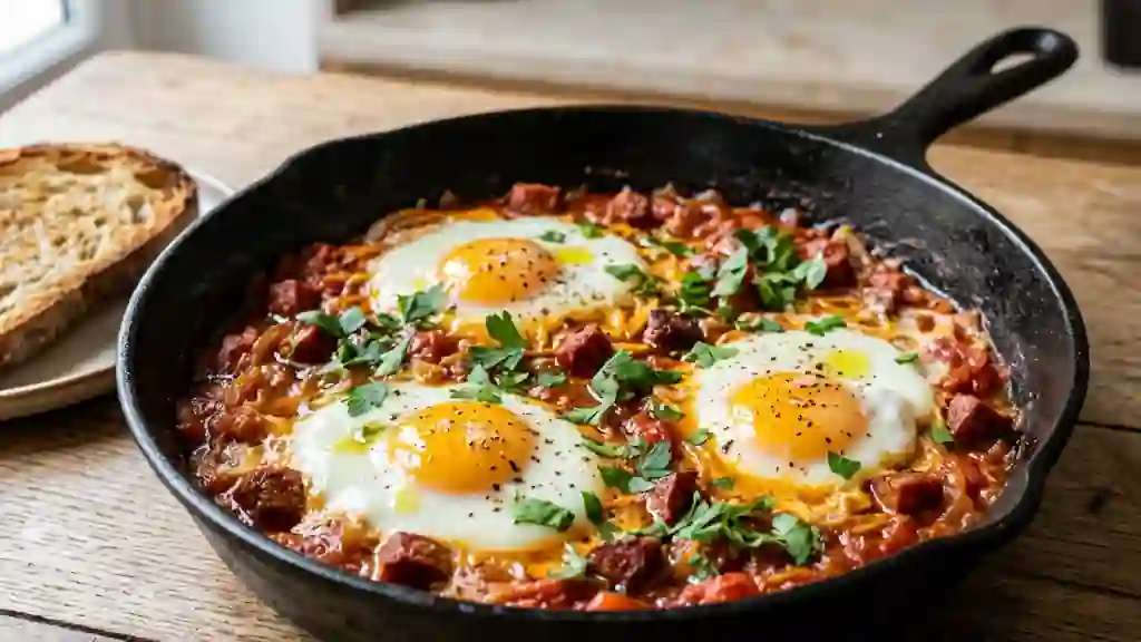 Œufs au chorizo et tomates fondantes - Photo de présentation