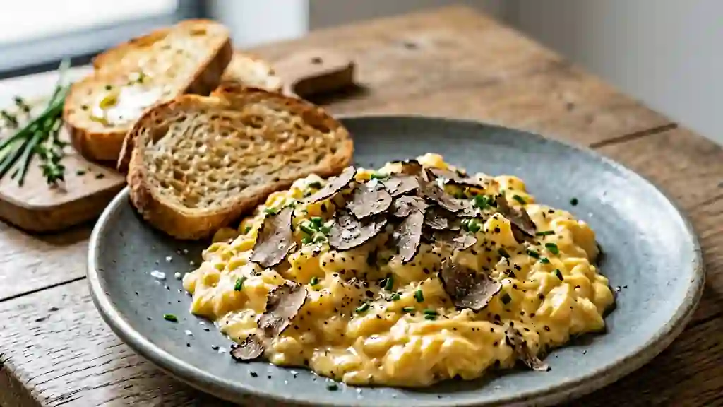 Œufs brouillés crémeux à la truffe noire - Photo de présentation