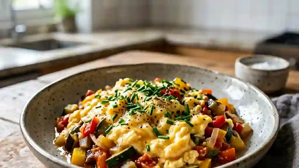 Brouillade d'oeufs fondante et ratatouille - Photo de présentation