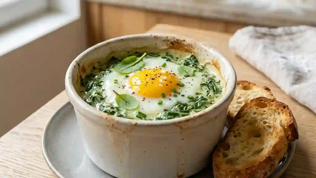 Oeufs cocotte à l'oseille fondante et crème - Photo de présentation