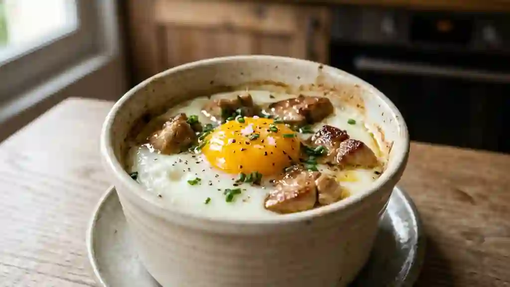Oeufs cocotte crémeux au foie gras fondu - Photo de présentation