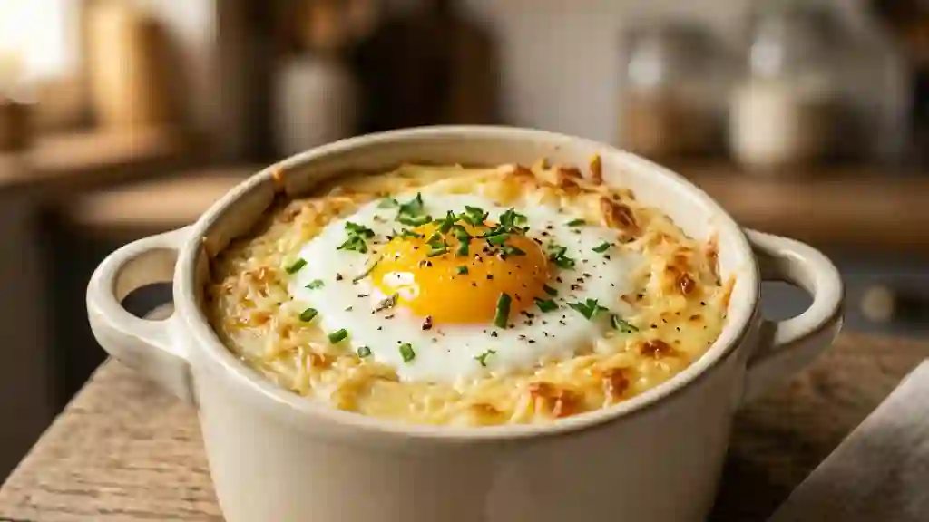 Oeufs cocotte sur purée de pomme de terre - Photo de présentation