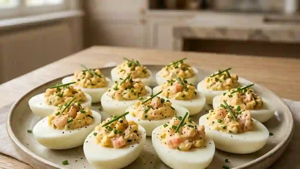 Œufs farcis aux crevettes et crème onctueuse - Photo de présentation