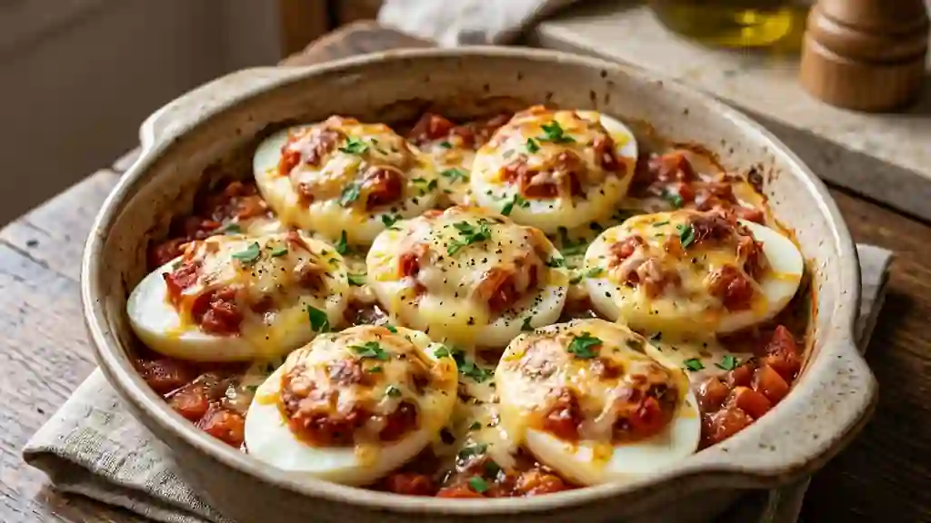 Œufs fondants gratinés à la compotée de tomates - Photo de présentation