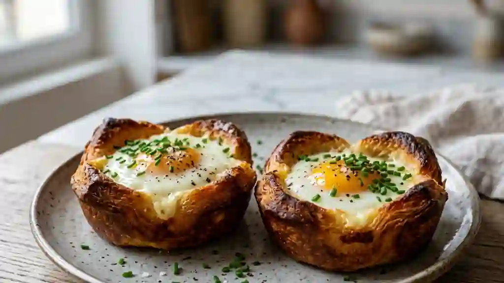 Nid de brioche beurré au cœur d'œuf coulant - Photo de présentation