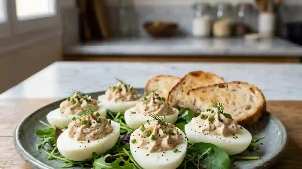 Œufs farcis à la mousse de thon citronnée - Photo de présentation