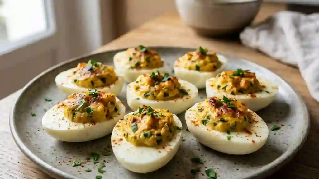 Oeufs farcis gratinés à l'ail et persil - Photo de présentation