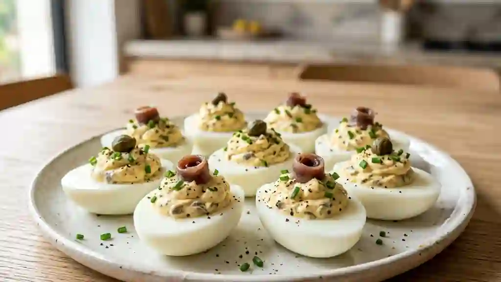 Œufs farcis fondants aux anchois et câpres - Photo de présentation