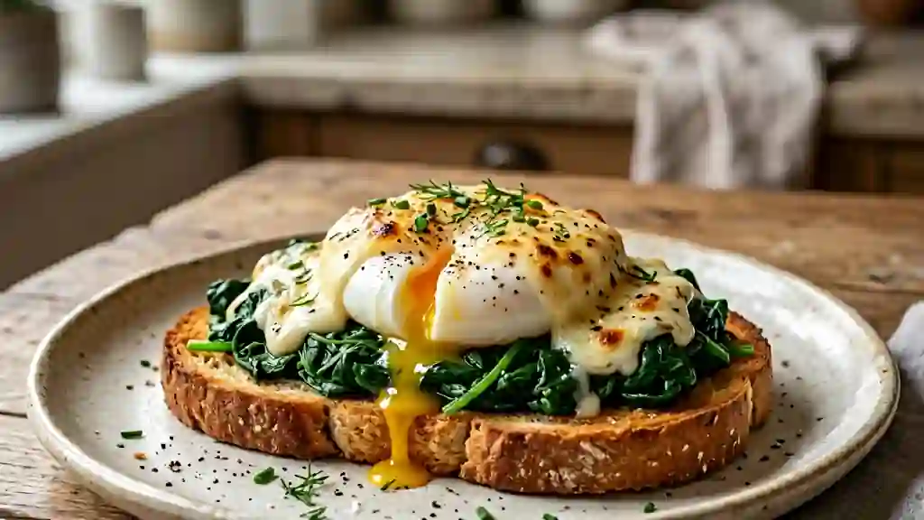 Oeufs florentine gratinés et onctueux - Photo de présentation