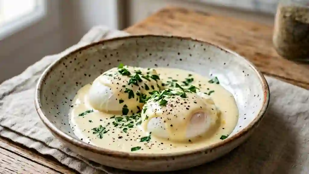 Oeufs Georgette fondants et leur sauce onctueuse - Photo de présentation