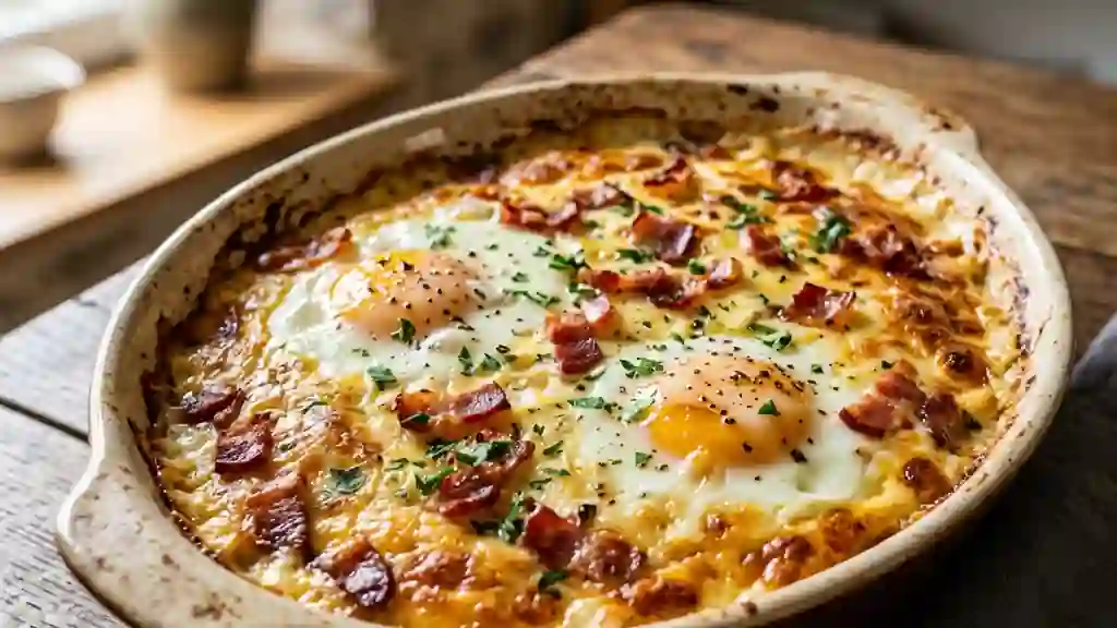 Gratin d'œufs au bacon croustillant - Photo de présentation