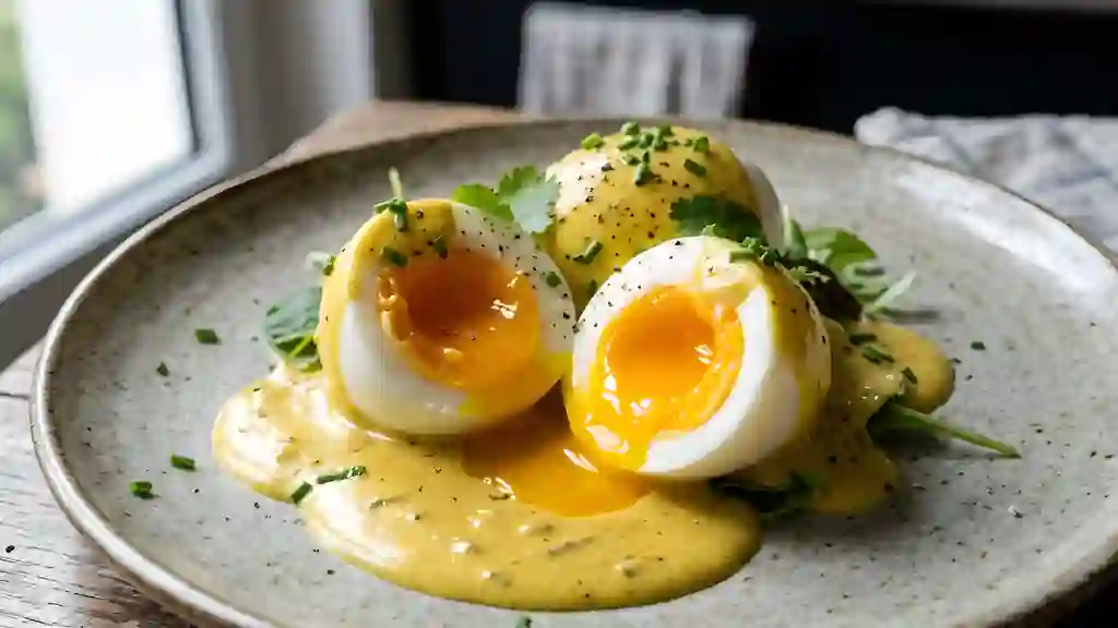 Oeufs mollets et crème onctueuse au curry - Photo de présentation