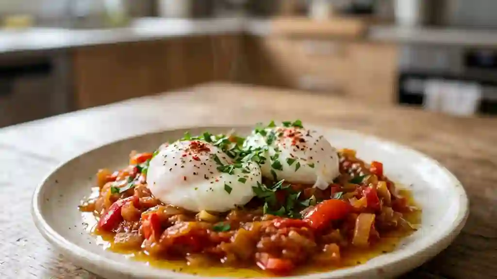 Oeufs pochés à la basquaise fondante - Photo de présentation