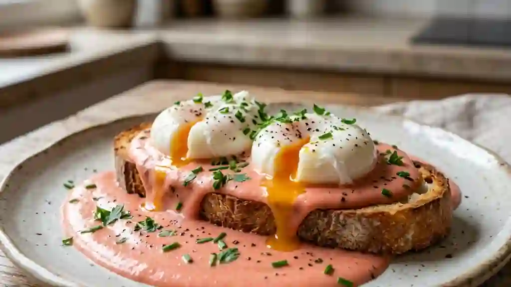 Œufs pochés à la béchamel rose - Photo de présentation