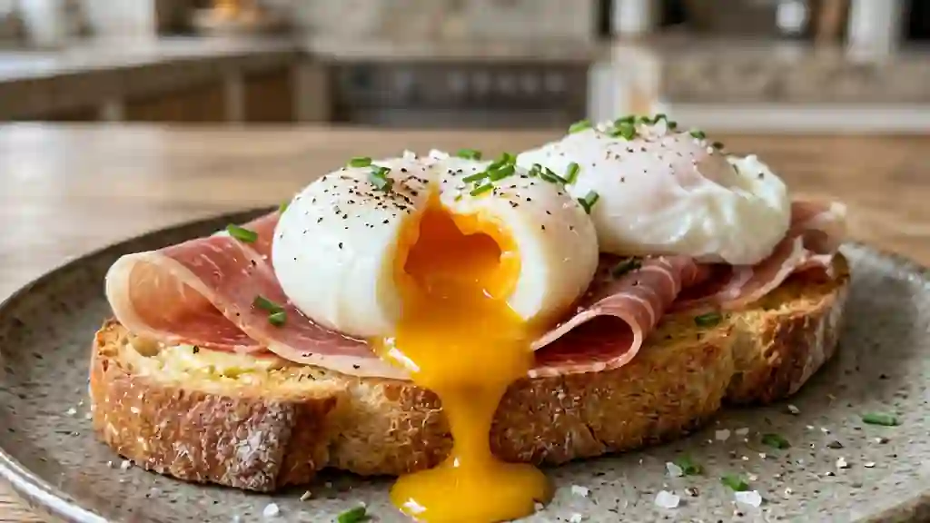 Œufs pochés coulants au jambon de Bayonne - Photo de présentation