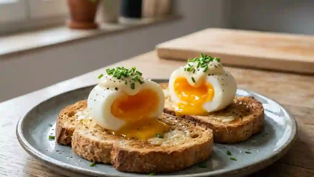Toast croustillant à l'œuf mollet et ciboulette - Photo de présentation