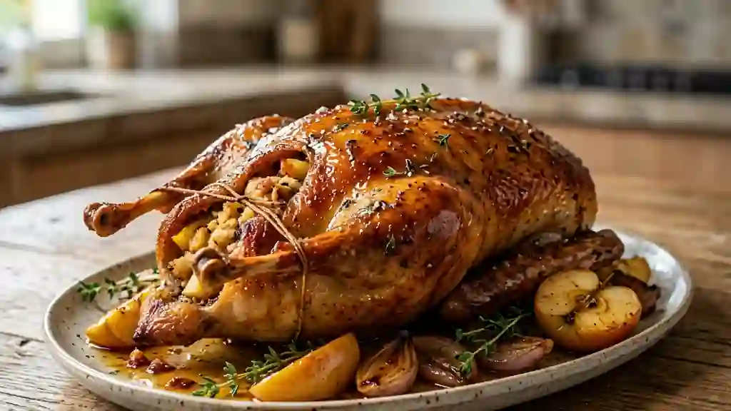 Oie rôtie laquée au miel et foie gras - Photo de présentation
