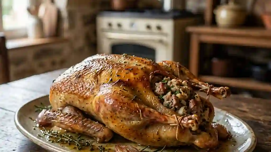 Oie farcie rôtie et sa garniture fondante - Photo de présentation