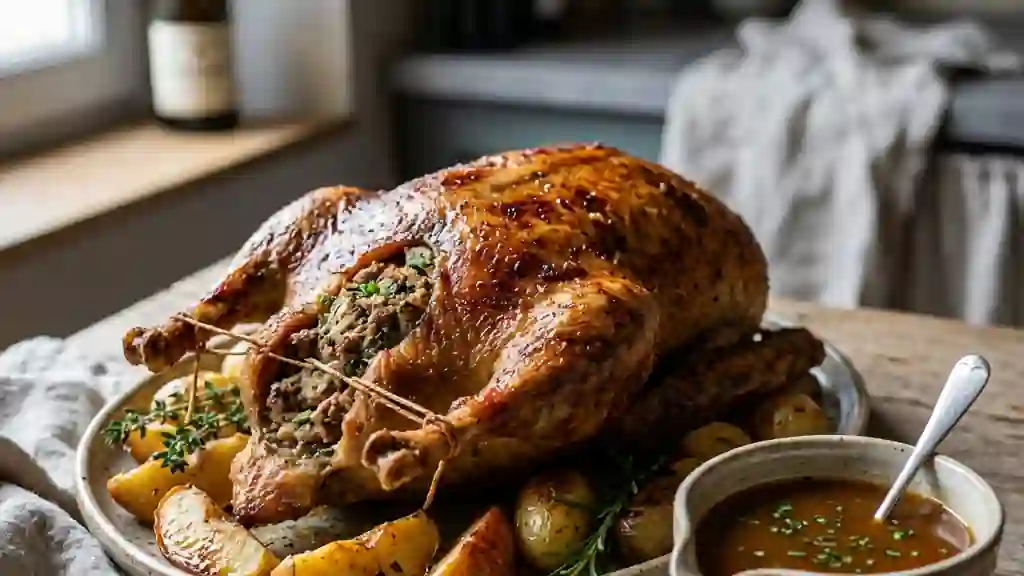 Oie rôtie fondante, sauce nappante au cidre - Photo de présentation