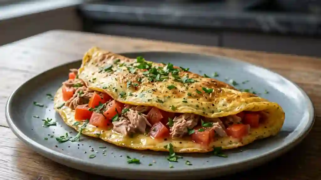Omelette moelleuse thon-tomate au persil - Photo de présentation