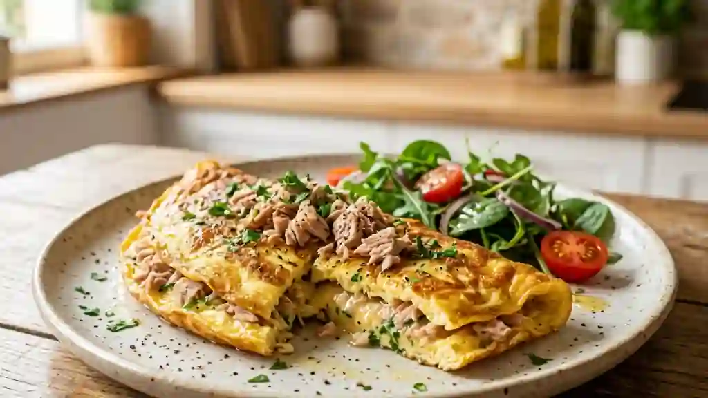 Omelette au thon fondante et persillée - Photo de présentation