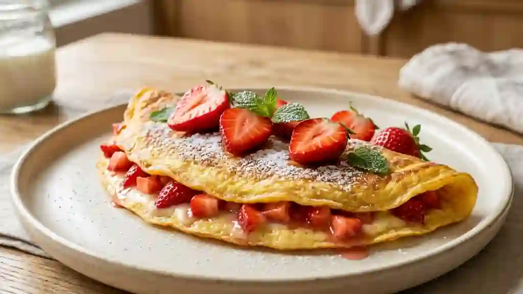 Omelette moelleuse aux fraises fondantes - Photo de présentation