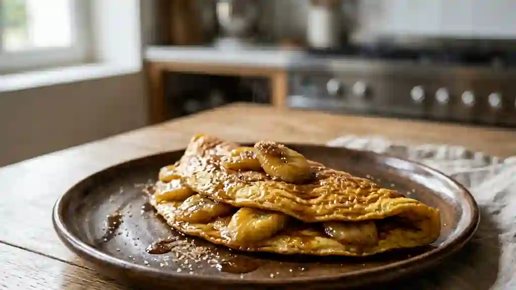 Omelette caramélisée aux bananes et rhum ambré - Photo de présentation