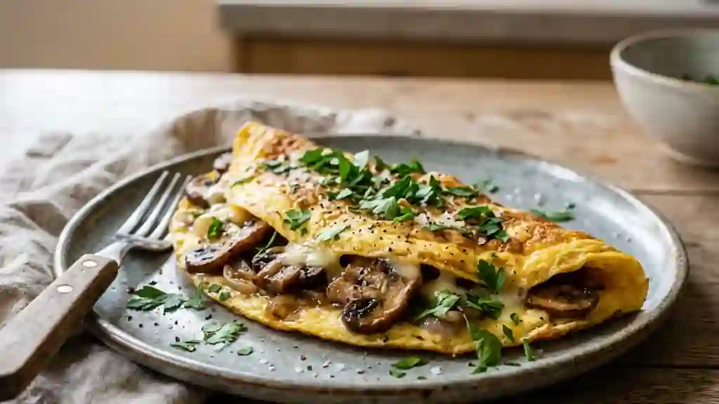 Omelette fondante aux champignons et persillade - Photo de présentation