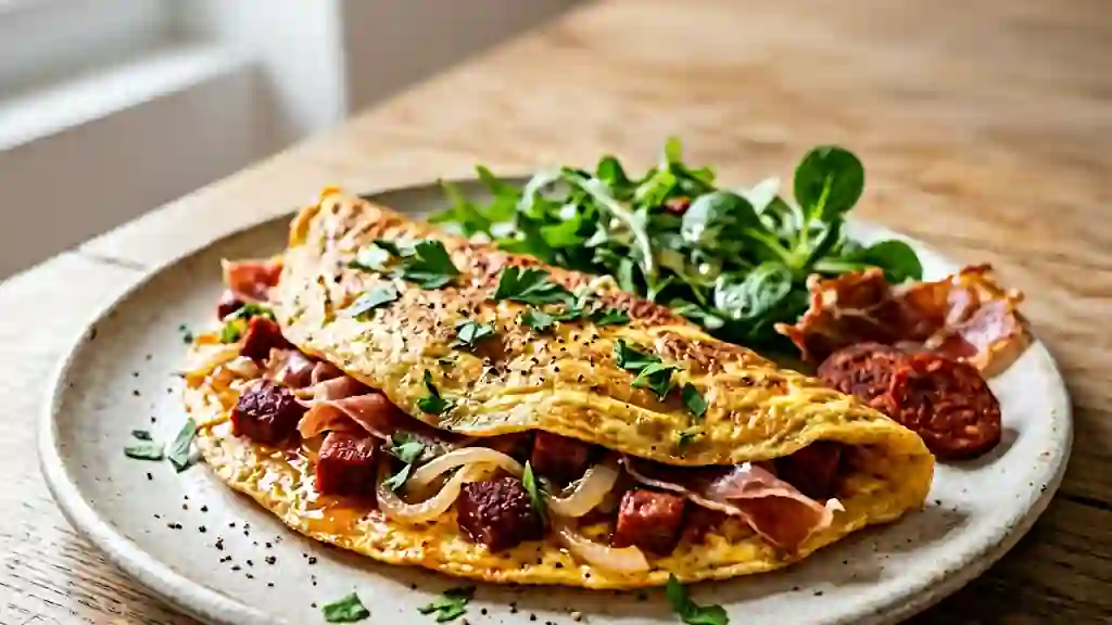Omelette espagnole fondante chorizo et jambon - Photo de présentation