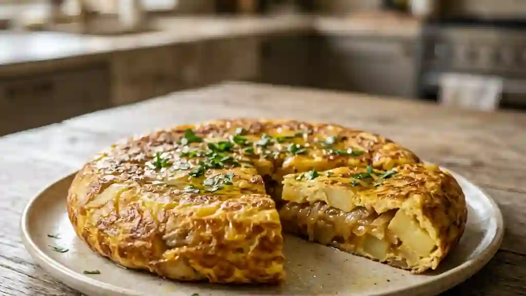 Tortilla de patatas fondante et dorée - Photo de présentation