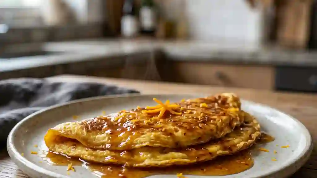 Omelette à l'orange flambée et sirupeuse - Photo de présentation