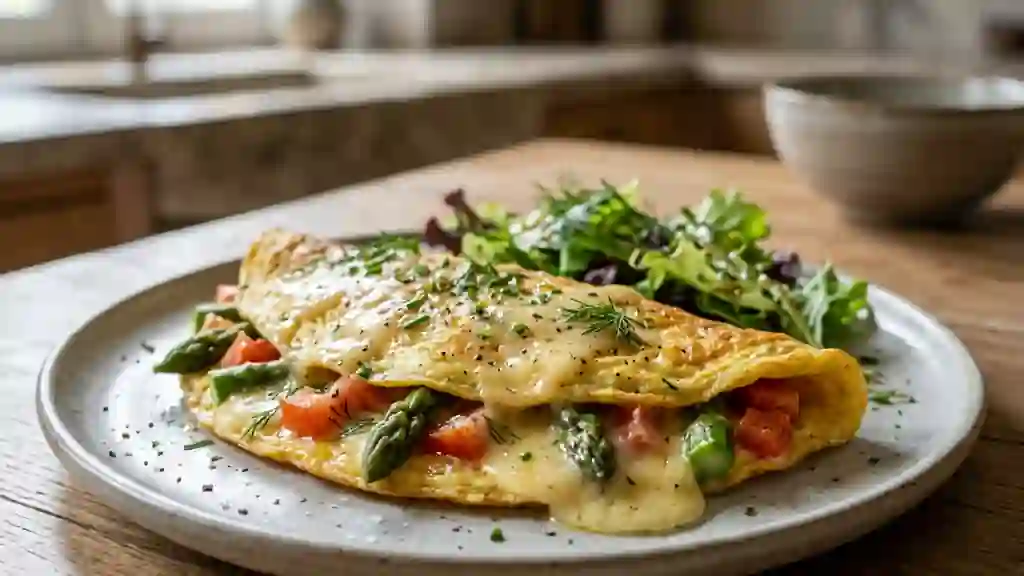 Omelette crémeuse aux asperges et comté fondu - Photo de présentation