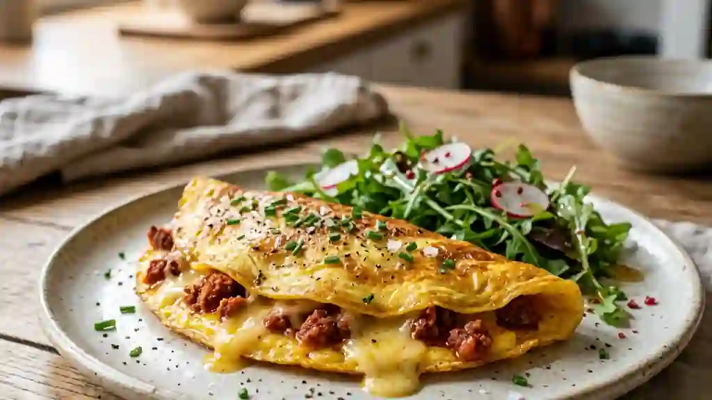 Omelette onctueuse soubressade et fromage - Photo de présentation