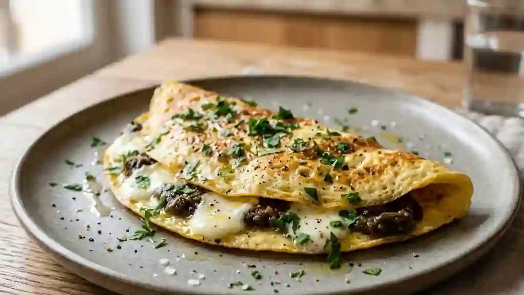 Omelette crémeuse au chèvre et aubergine - Photo de présentation
