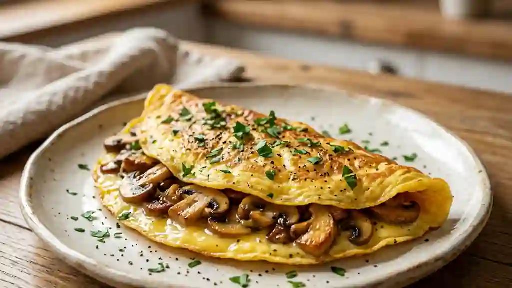 Omelette crémeuse aux cèpes et champignons - Photo de présentation