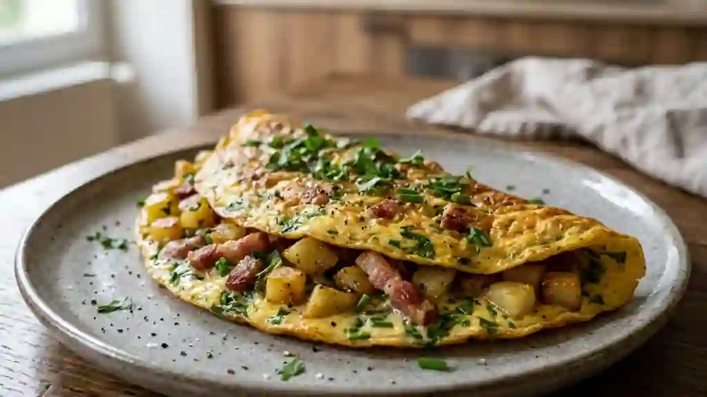 Omelette campagnarde fondante et persillée - Photo de présentation