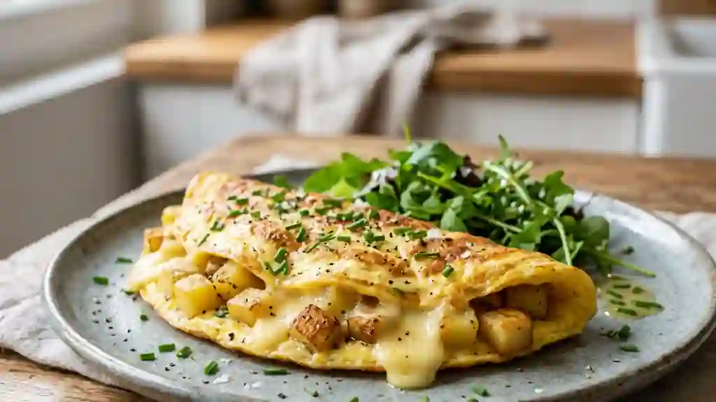 Omelette fondante au comté et pommes rissolées - Photo de présentation