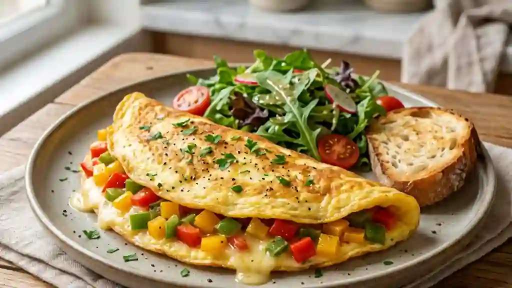 Omelette fondante aux poivrons tricolores - Photo de présentation