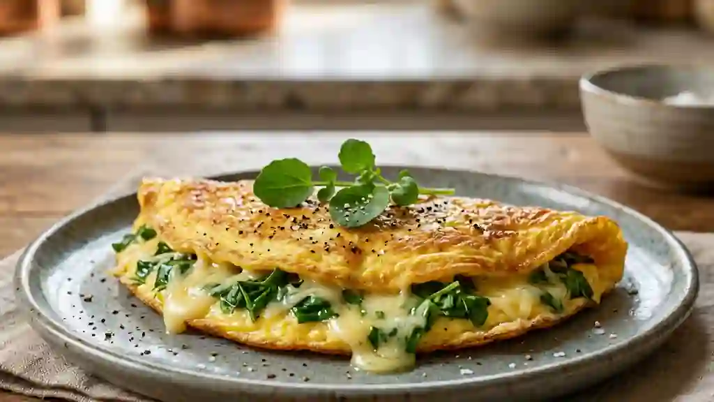 Omelette au cresson et fromage fondant - Photo de présentation